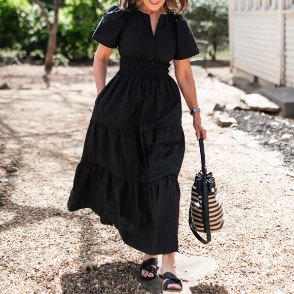 Anthropologie Somerset Maxi Dress Size SP Black Cotton Minimalist Neutral Petite - Picture 2 of 15